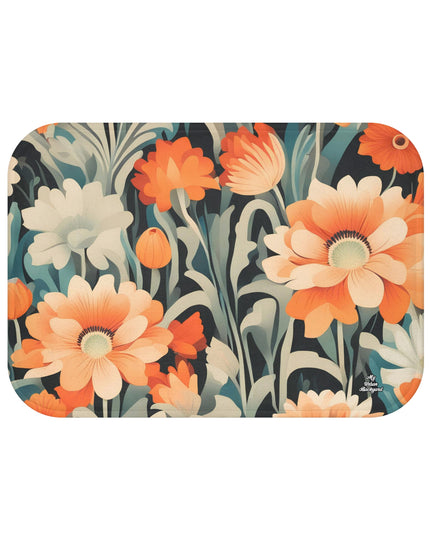 Orange and White Flowers, Memory Foam Bath Mat - Cozy Bathroom Essential