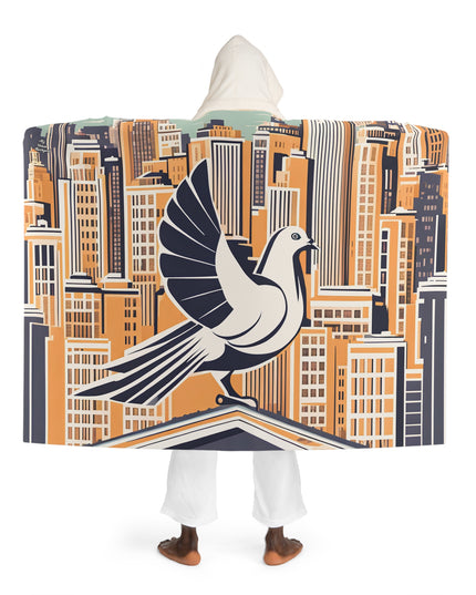 City Bird on Roof,  Cozy Hooded Sherpa Fleece Blanket