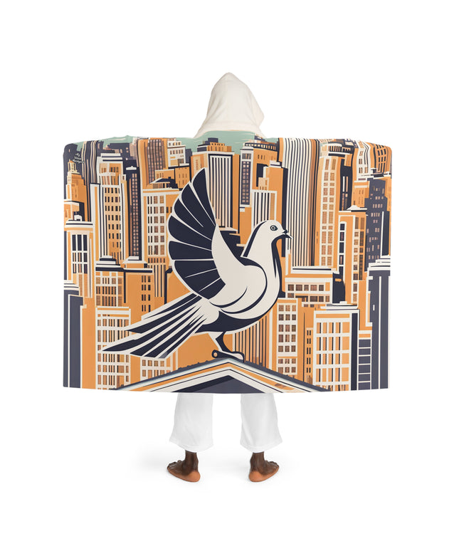 City Bird on Roof,  Cozy Hooded Sherpa Fleece Blanket