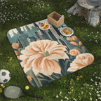 Flowers and a City, Outdoor Picnic Blanket with Soft Fleece Top, Water-Resistant Bottom, 51" × 61"