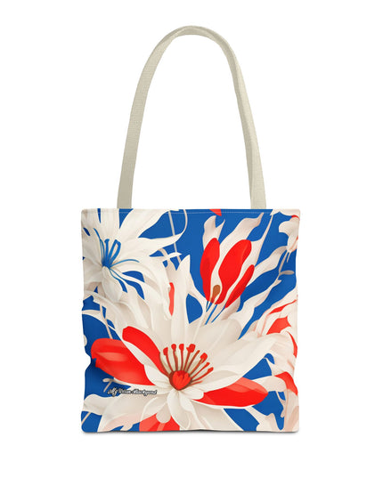 Red White & Blue Flowers Tote Bag with Cotton Handles For Everyday Use, 3 Sizes