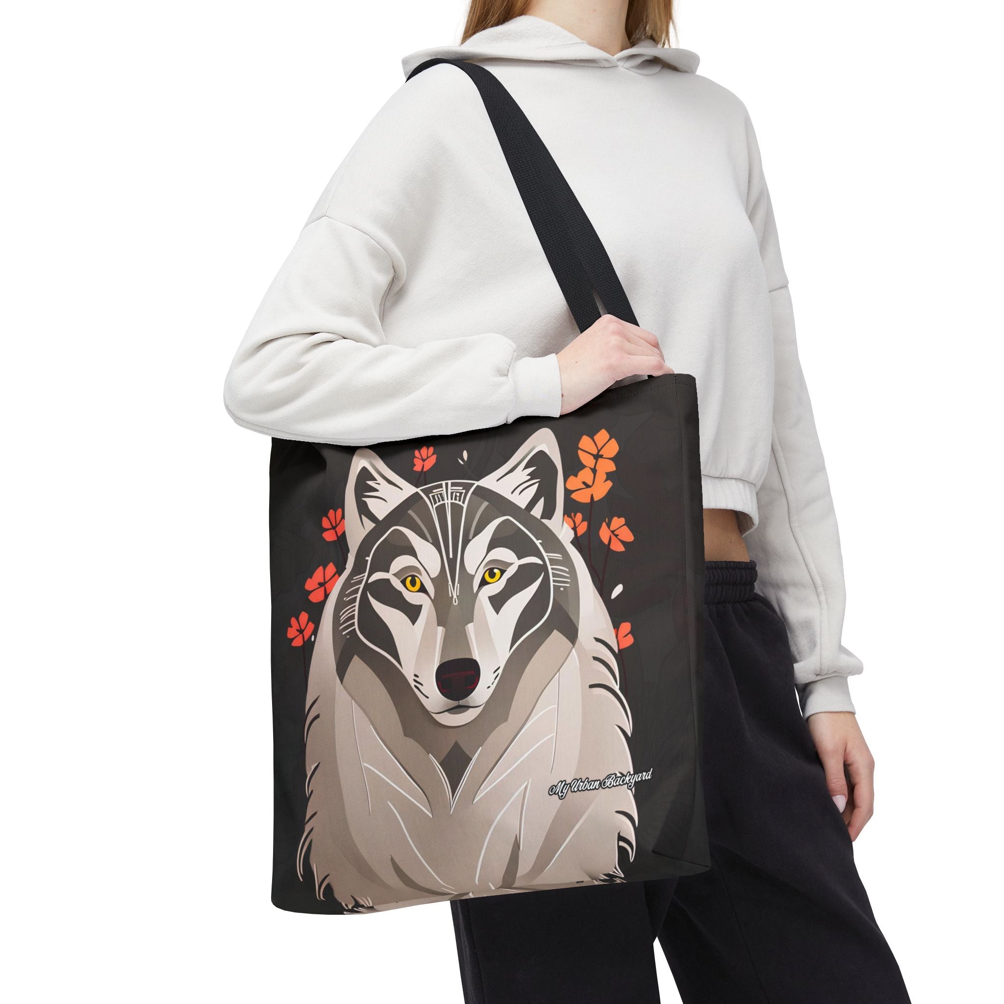 Art Deco Wolf Tote Bag with Cotton Handles For Everyday Use, 3 Sizes