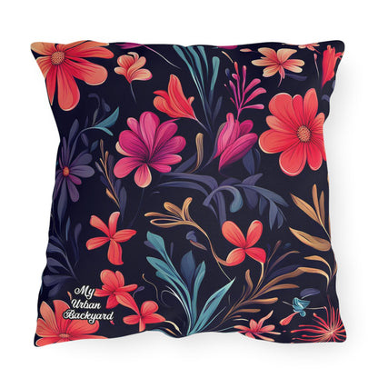 Night Blooming Wildflowers, Blue accent color, Indoor/Outdoor Throw Pillow, Decor for Home or Office