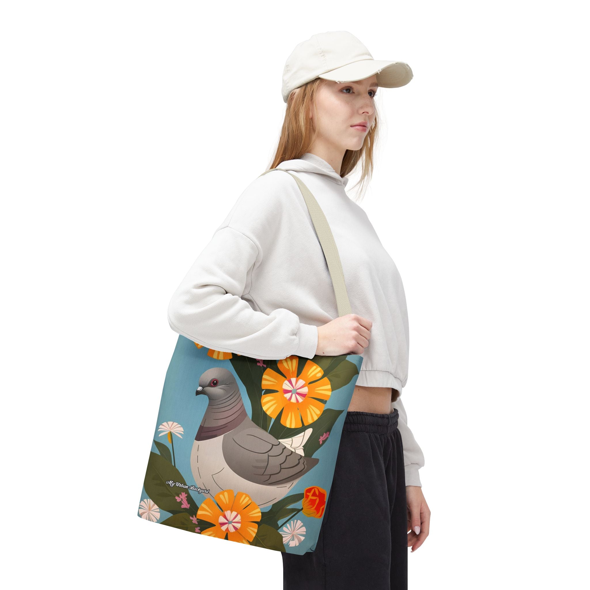 Pigeon and Yellow Flowers Tote Bag with Cotton Handles For Everyday Use, 3 Sizes