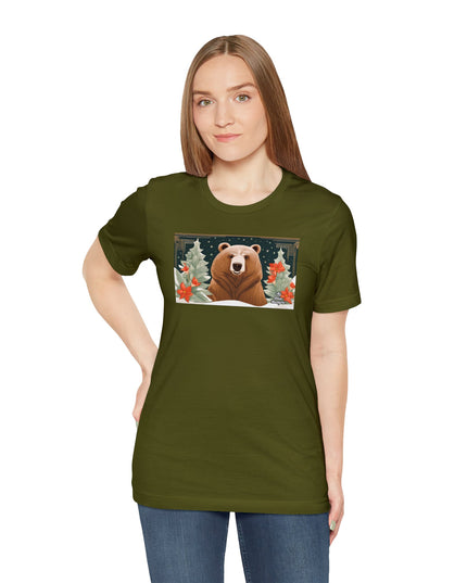 Art Deco Holiday Bear, Soft 100% Jersey Cotton T-Shirt, Unisex, Short Sleeve, Retail Fit