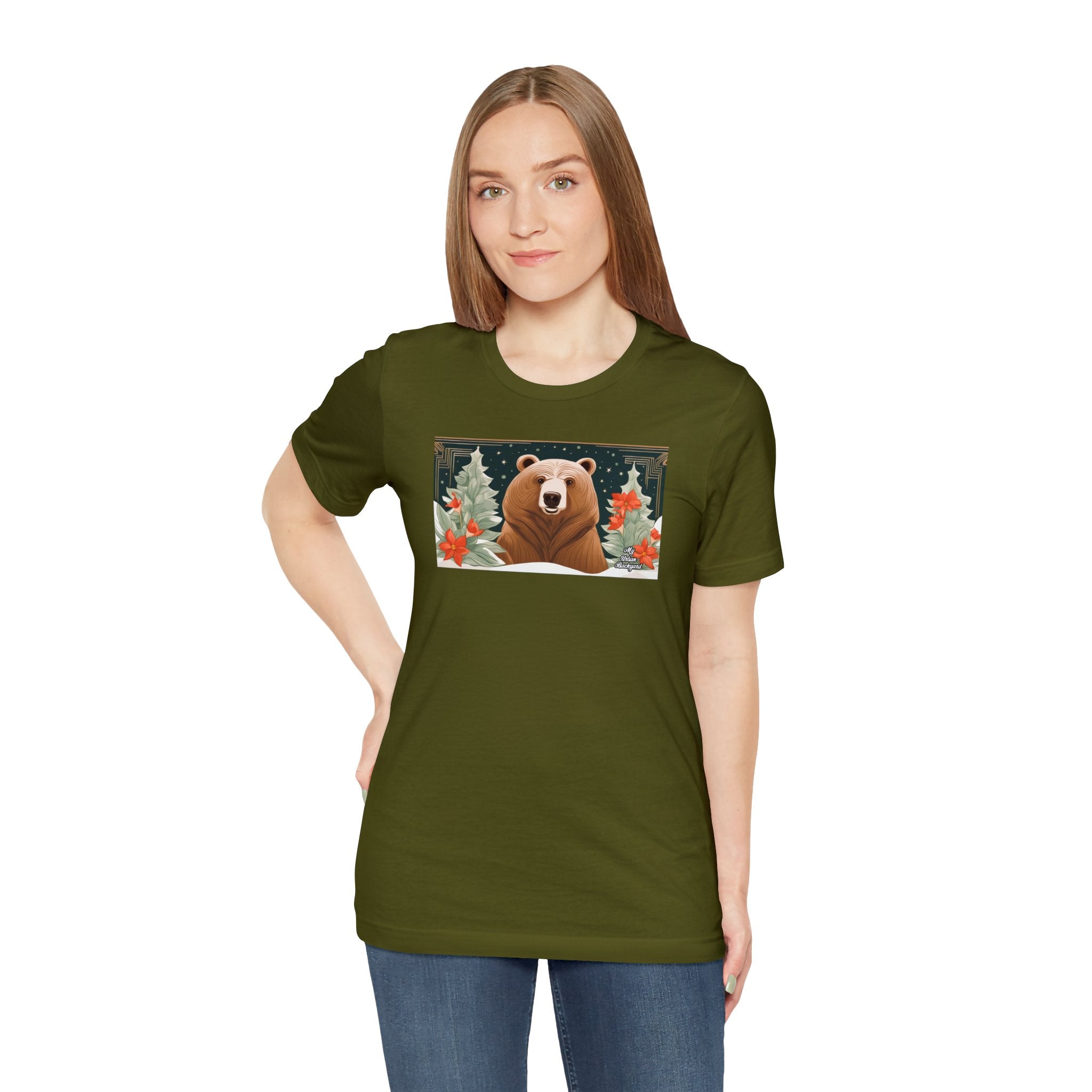Art Deco Holiday Bear, Soft 100% Jersey Cotton T-Shirt, Unisex, Short Sleeve, Retail Fit