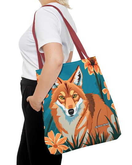 Coyote with Flowers Tote Bag with Cotton Handles For Everyday Use, 3 Sizes