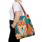 Coyote with Flowers Tote Bag with Cotton Handles For Everyday Use, 3 Sizes