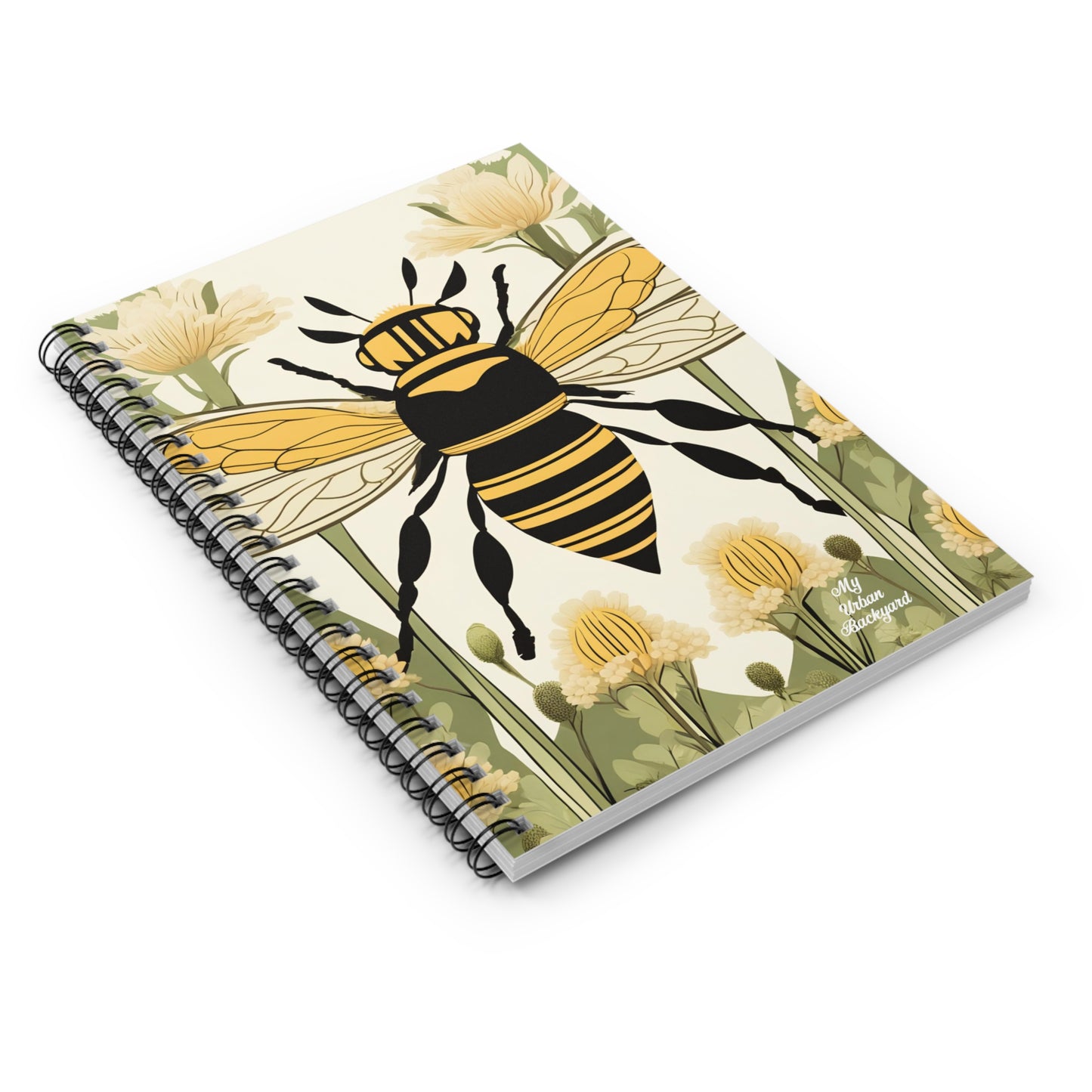 Bee with Flowers, Spiral Notebook Writing Journal - 118 Ruled Pages