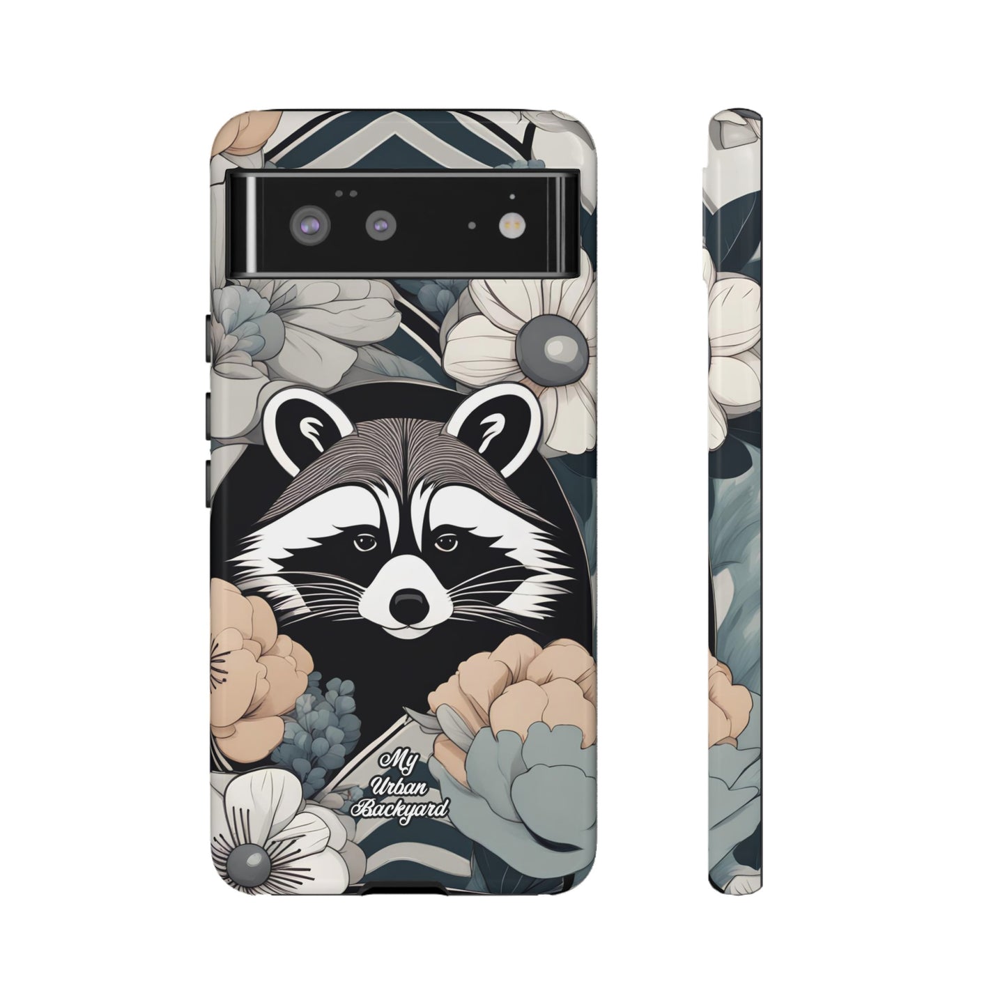 Art Deco Raccoon with Flowers, Cell Phone Case - Apple, Samsung, or Google Pixel