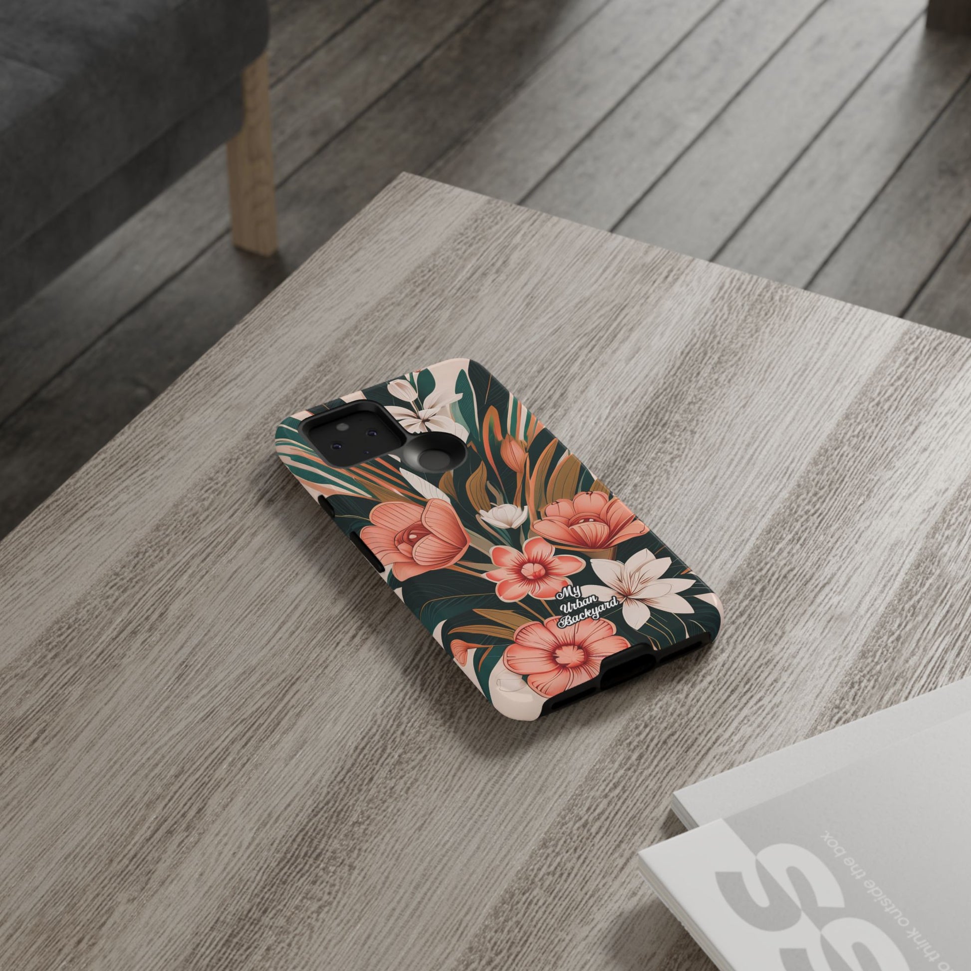 Peach Art Deco Flowers, Cell Phone Case - Apple, Samsung, Google Pixel