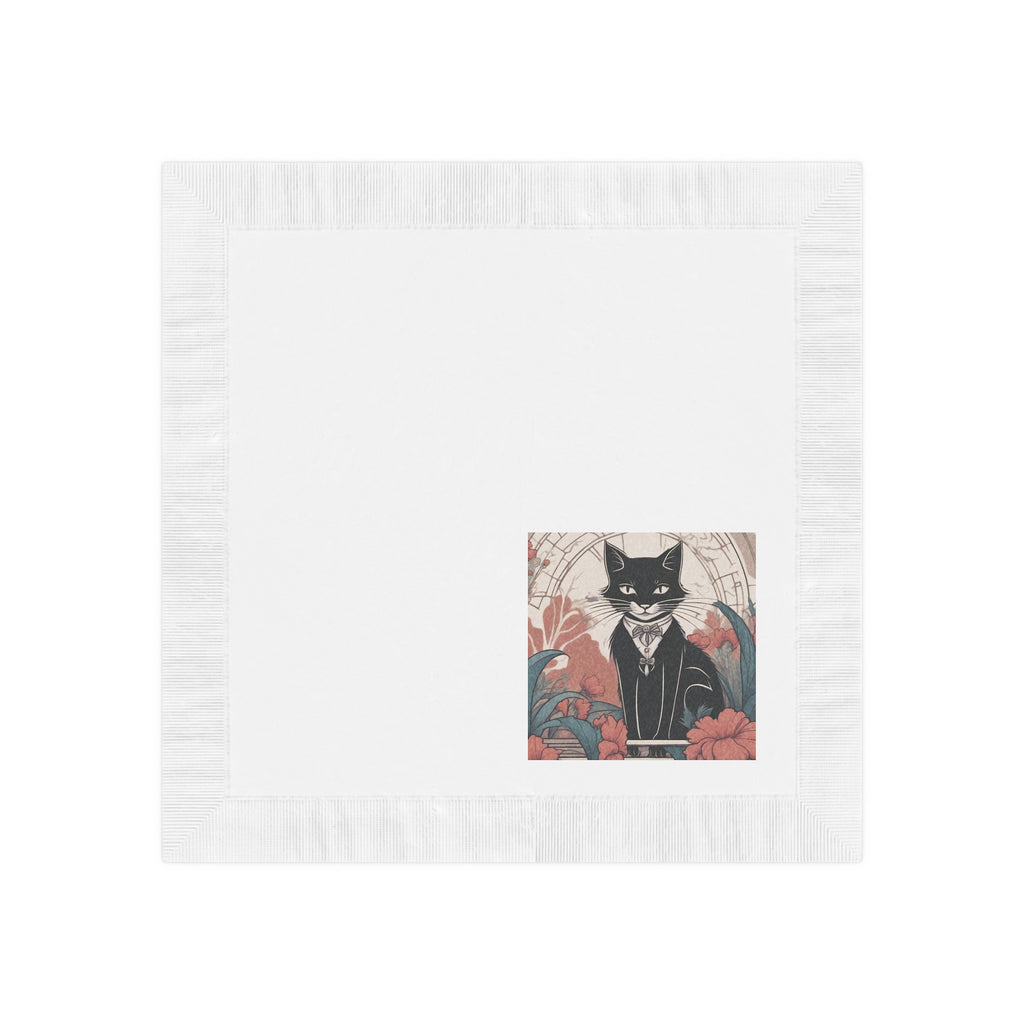 Tuxedo Cat with Flowers Napkins