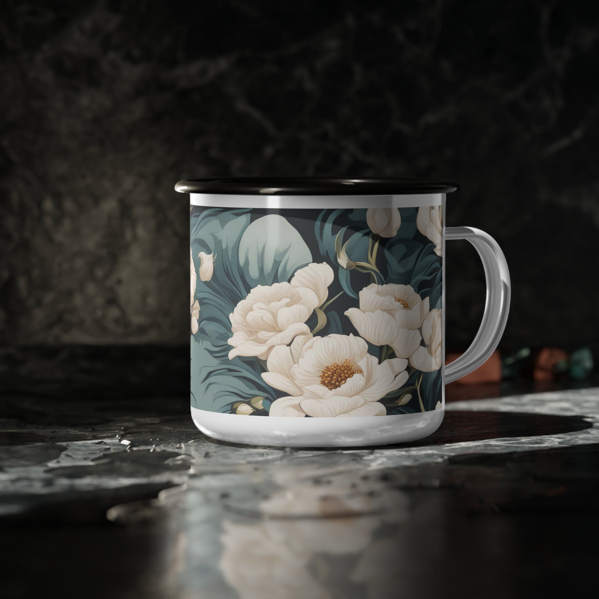 Winter Flowers, Enamel Camping Mug