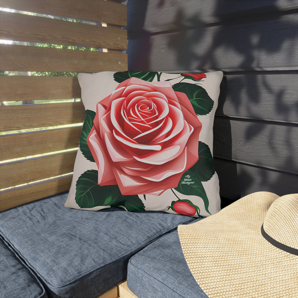 Pink Rose Flowers, Taupe accent color, Throw Pillow, Indoor/Outdoor Decor for Home or Office