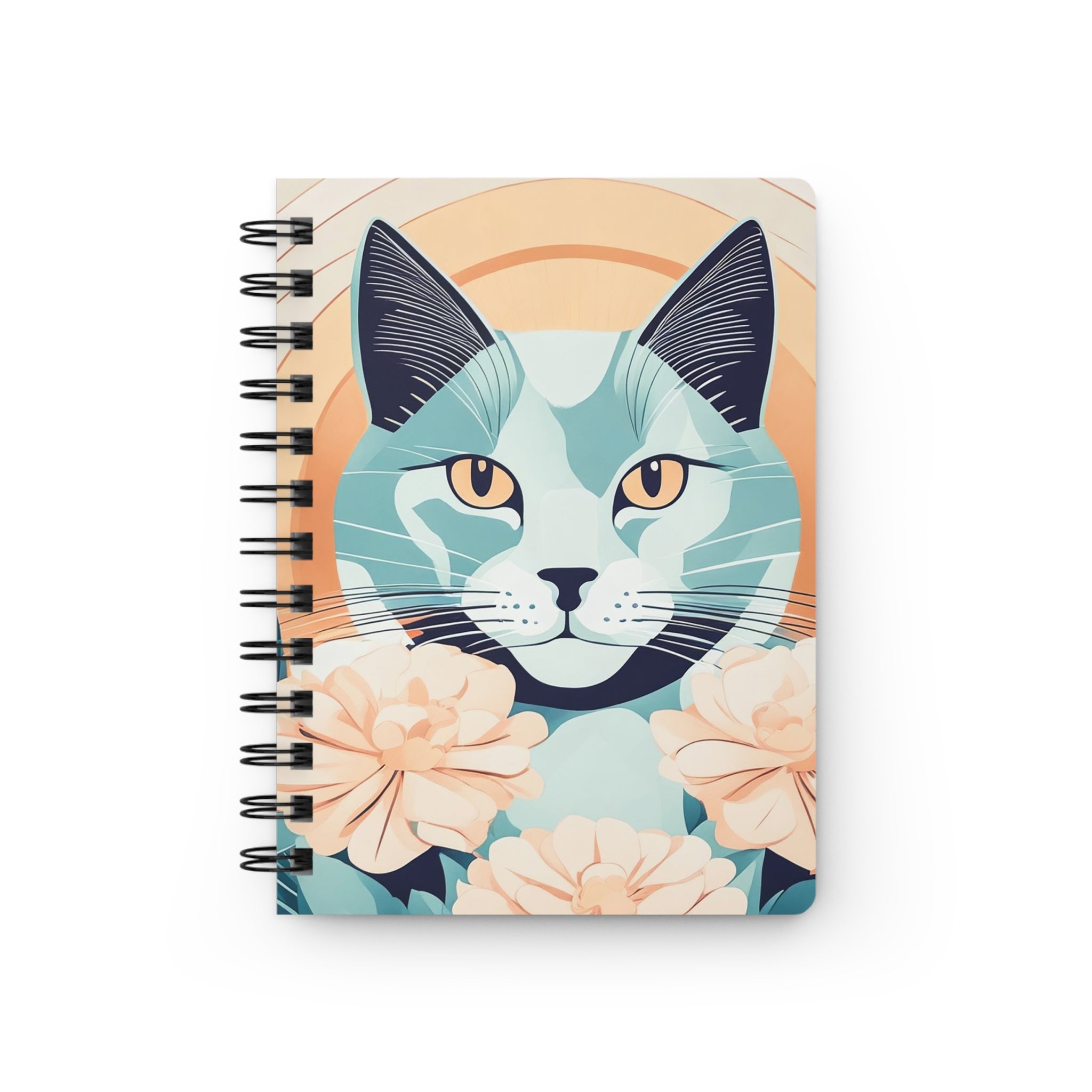 Leo Bluemane Floral Cat Spiral Journal