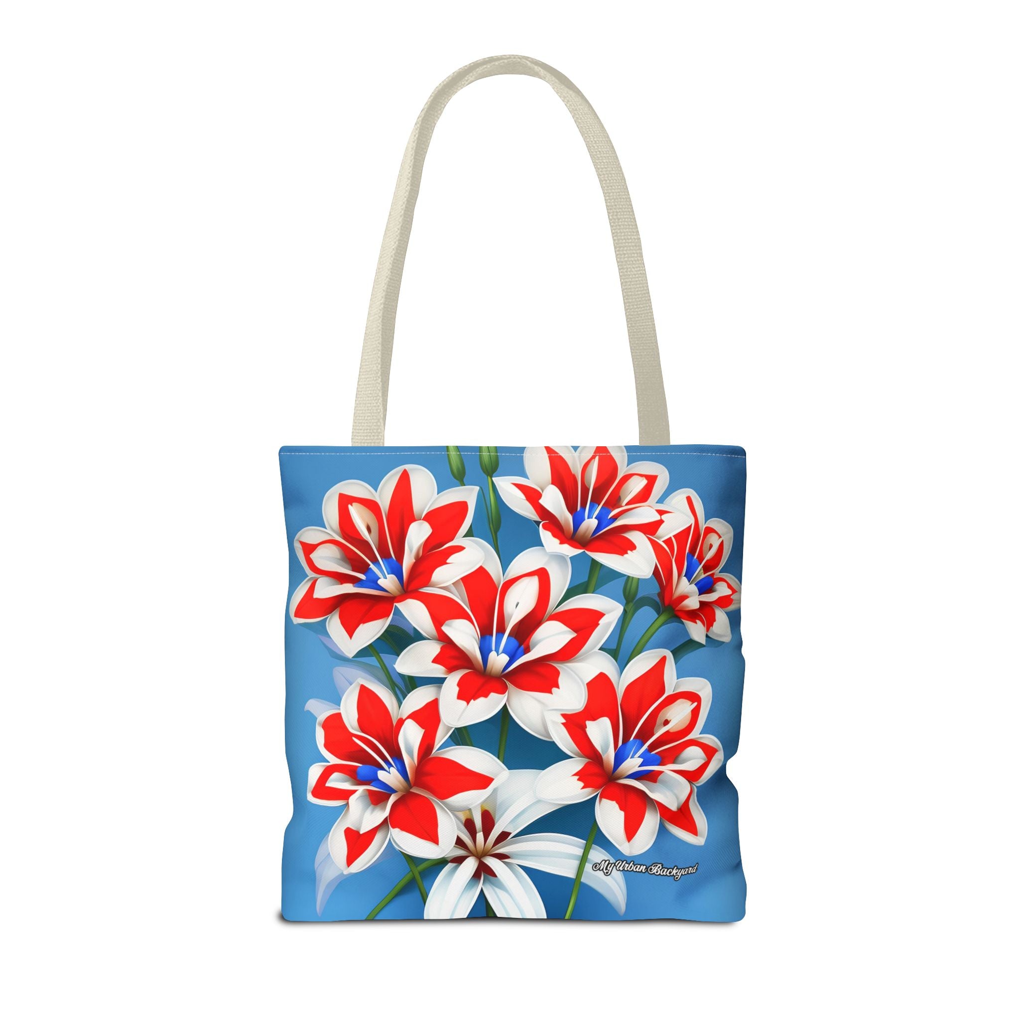 Bouquet of Red White and Blue Flowers Tote Bag with Cotton Handles For Everyday Use, 3 Sizes