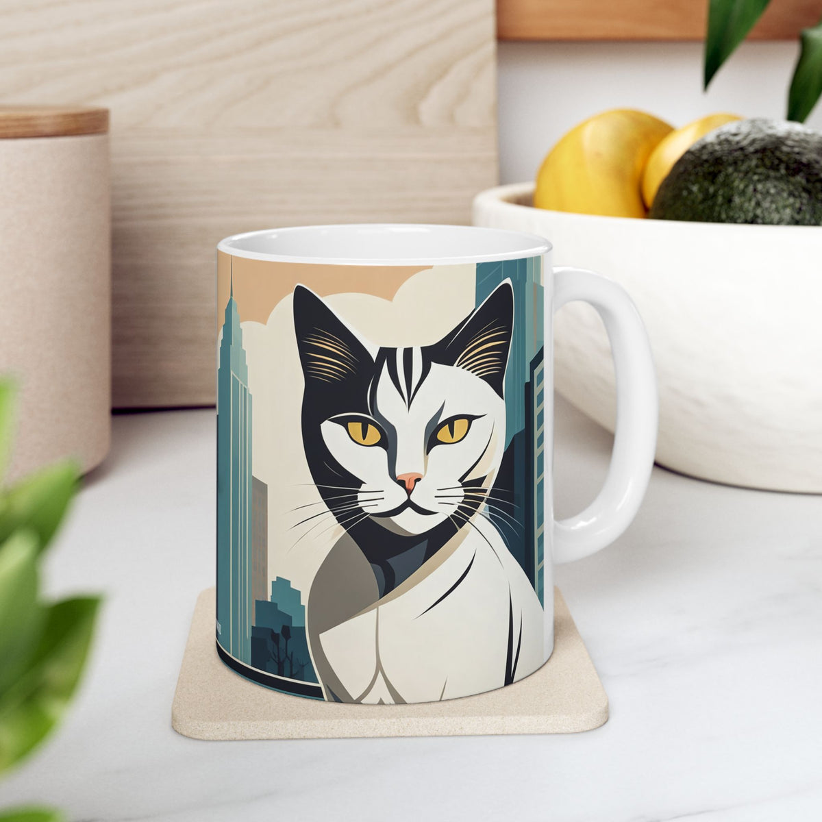 Art Deco Urban Cat Ceramic Mug