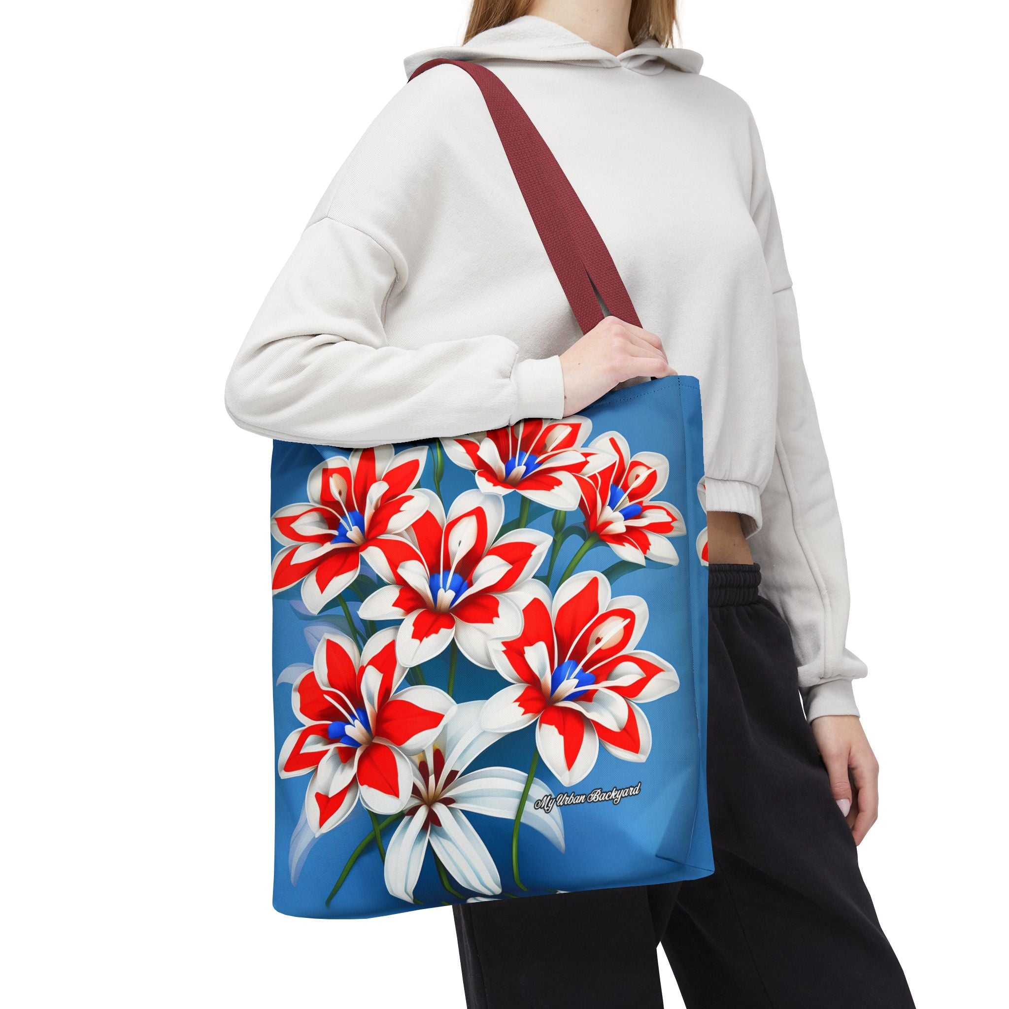 Bouquet of Red White and Blue Flowers Tote Bag with Cotton Handles For Everyday Use, 3 Sizes