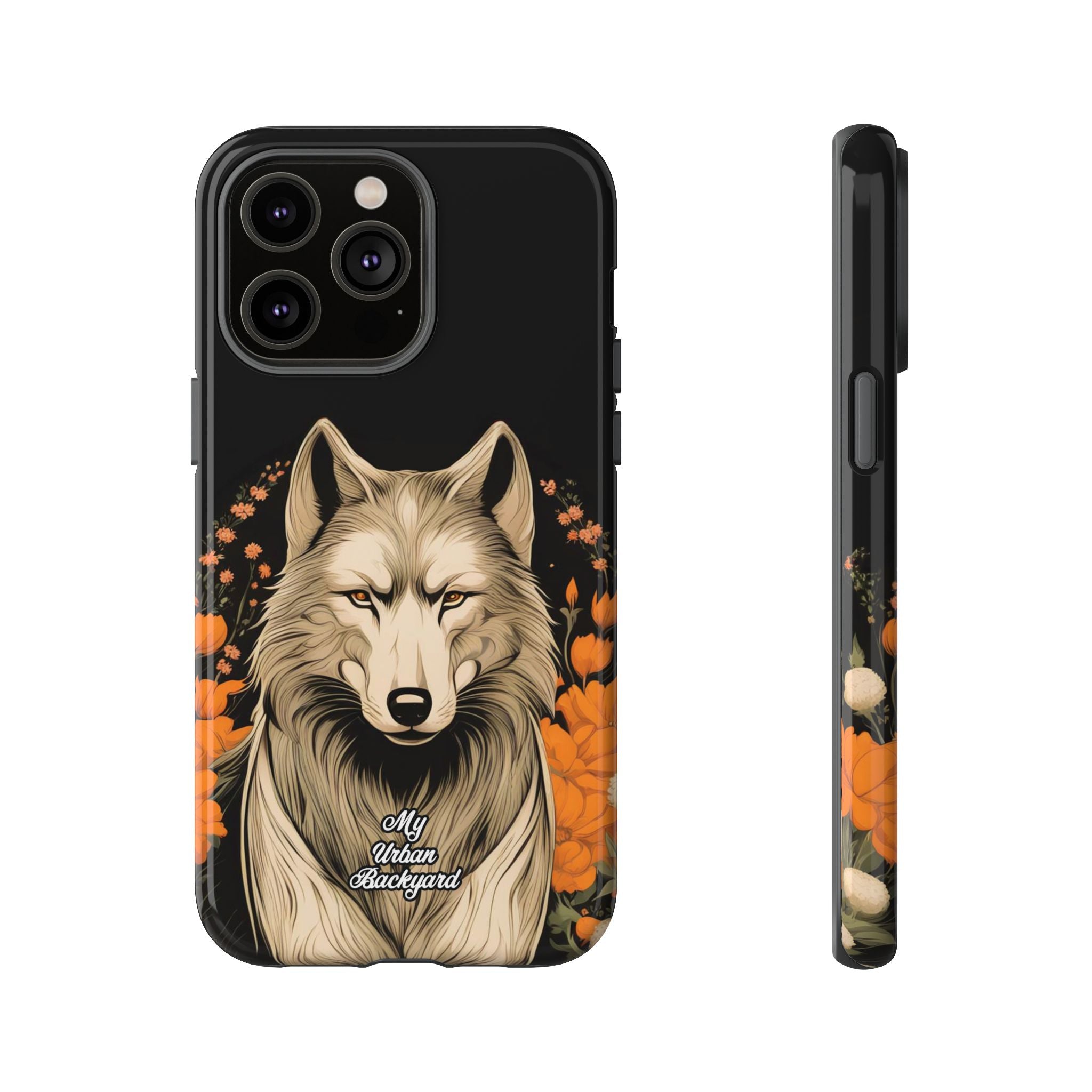 Wolf with Flowers, Animal Cell Phone Case - Apple, Samsung, Google Pixel