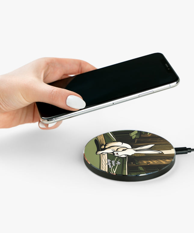 White Rabbit on a City Street, 10W Wireless Charger for iPhone, Android, Earbuds