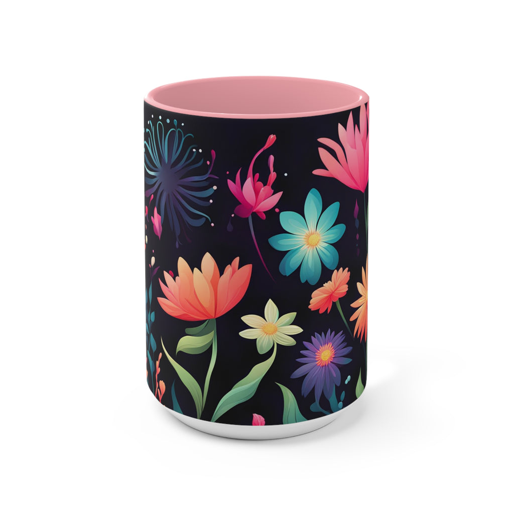 Colorful Flowers, Ceramic Mug - Perfect for Coffee, Tea, and More!