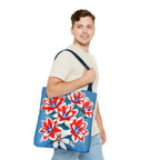 Bouquet of Red White and Blue Flowers Tote Bag with Cotton Handles For Everyday Use, 3 Sizes