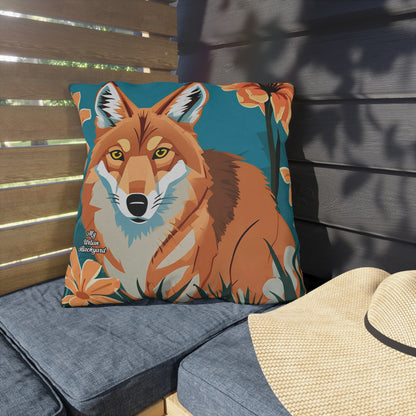 Coyote and Wildflowers, Sable accent color, Indoor/Outdoor Throw Pillow Decor for Patio or Office