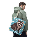 Young Raccoon w Flowers Tote Bag with Cotton Handles For Everyday Use, 3 Sizes