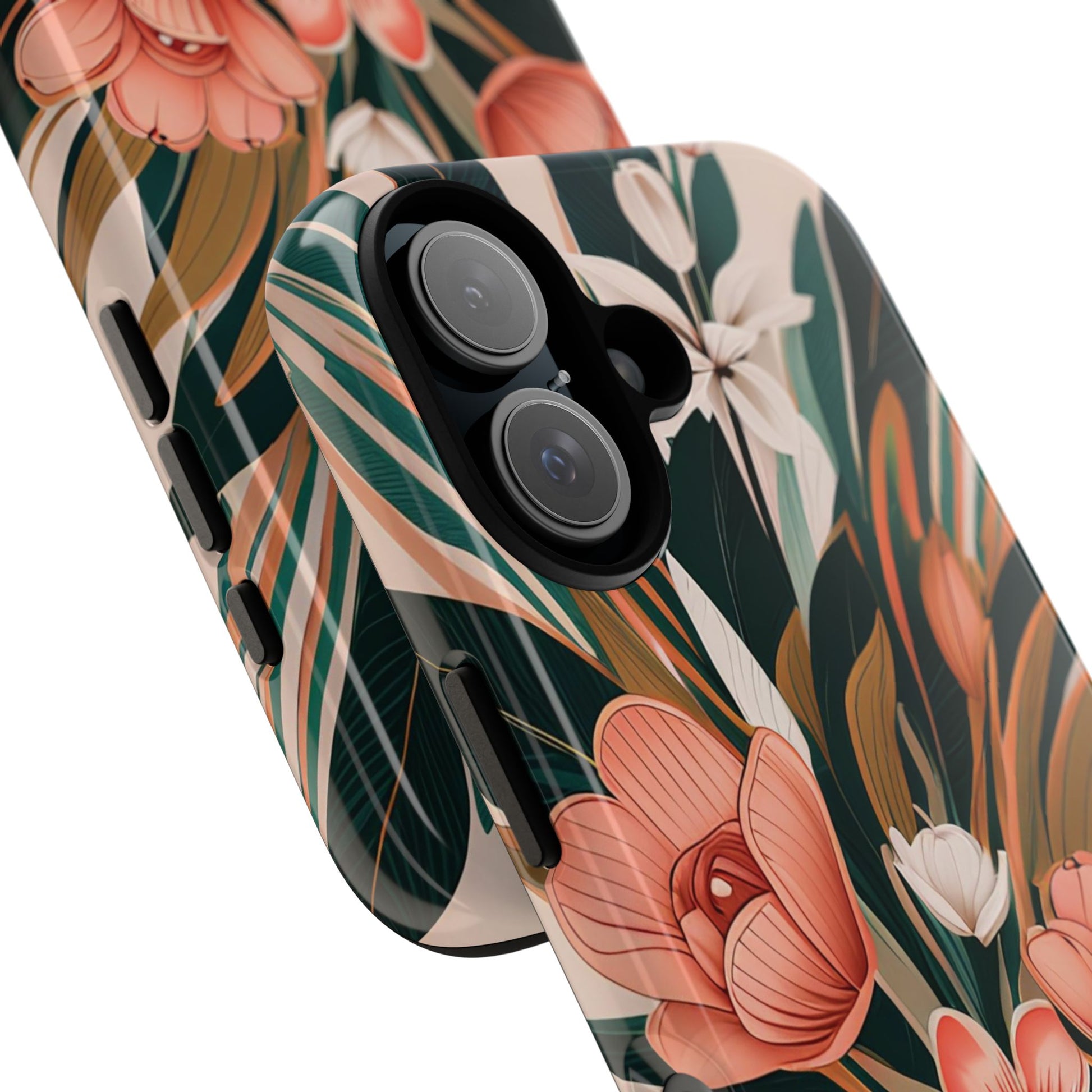 Peach Art Deco Flowers, Cell Phone Case - Apple, Samsung, Google Pixel