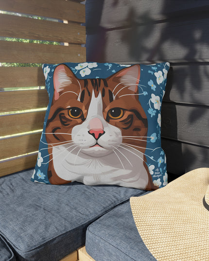 Orange Cat and Flowers, Sable accent color, Throw Pillow, Indoor/Outdoor Decor for Home or Office