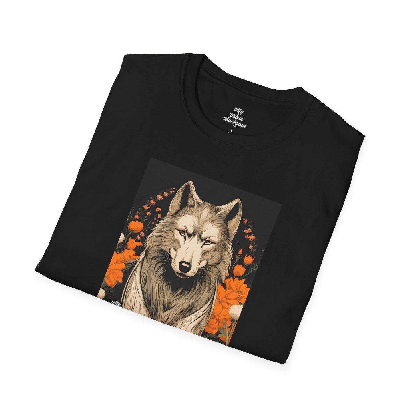 Wolf with Flowers, Soft 100% Cotton T-Shirt, Unisex, Short Sleeve, Classic Fit