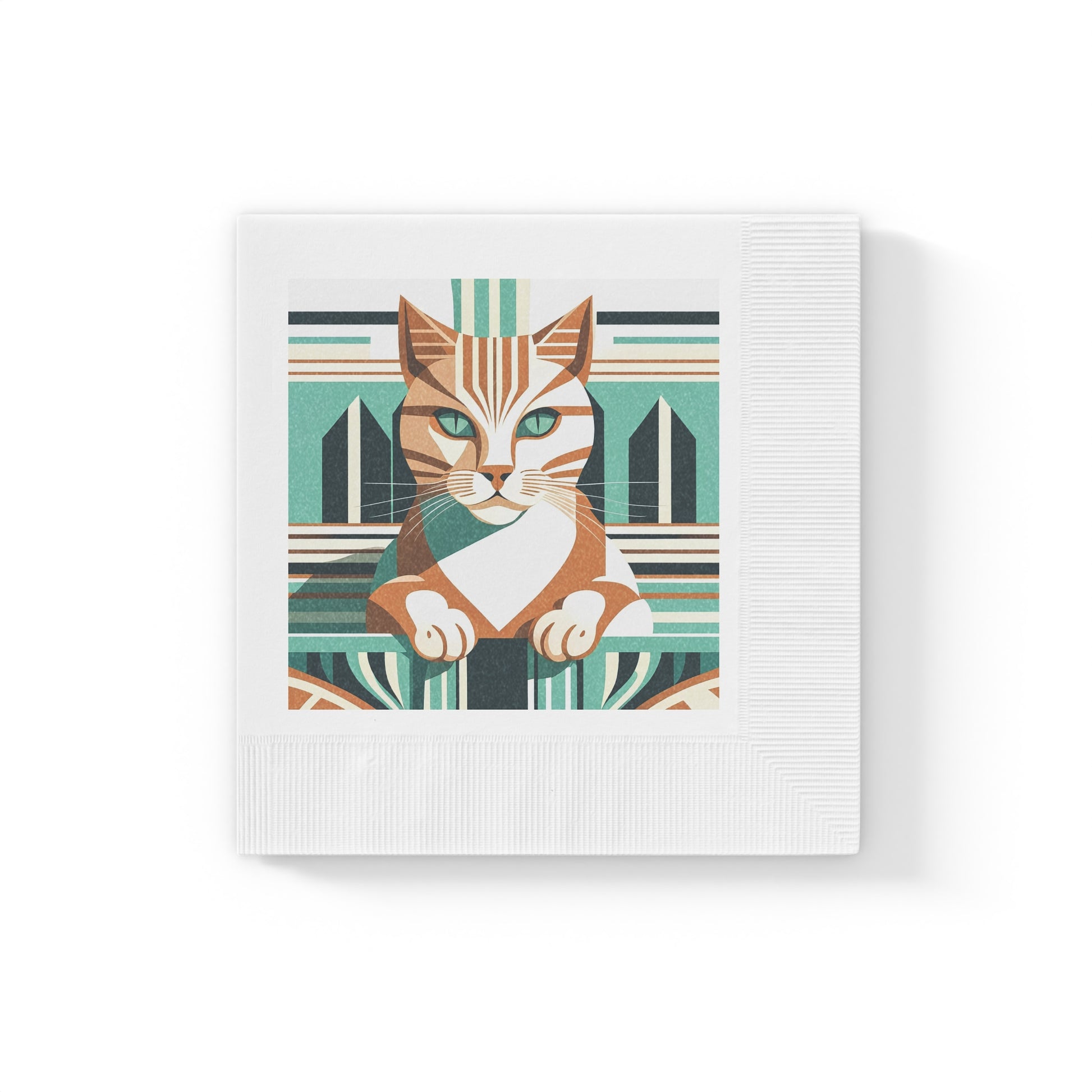 Art Deco Tabby Cat Cocktail Napkins - Retro Geometric Cat Design, 2 sizes, Pack of 50 or 100