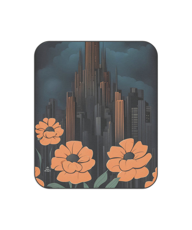 Art Deco Building and Flowers, Outdoor Picnic Blanket with Soft Fleece Top, Water-Resistant Bottom, 51" × 61"