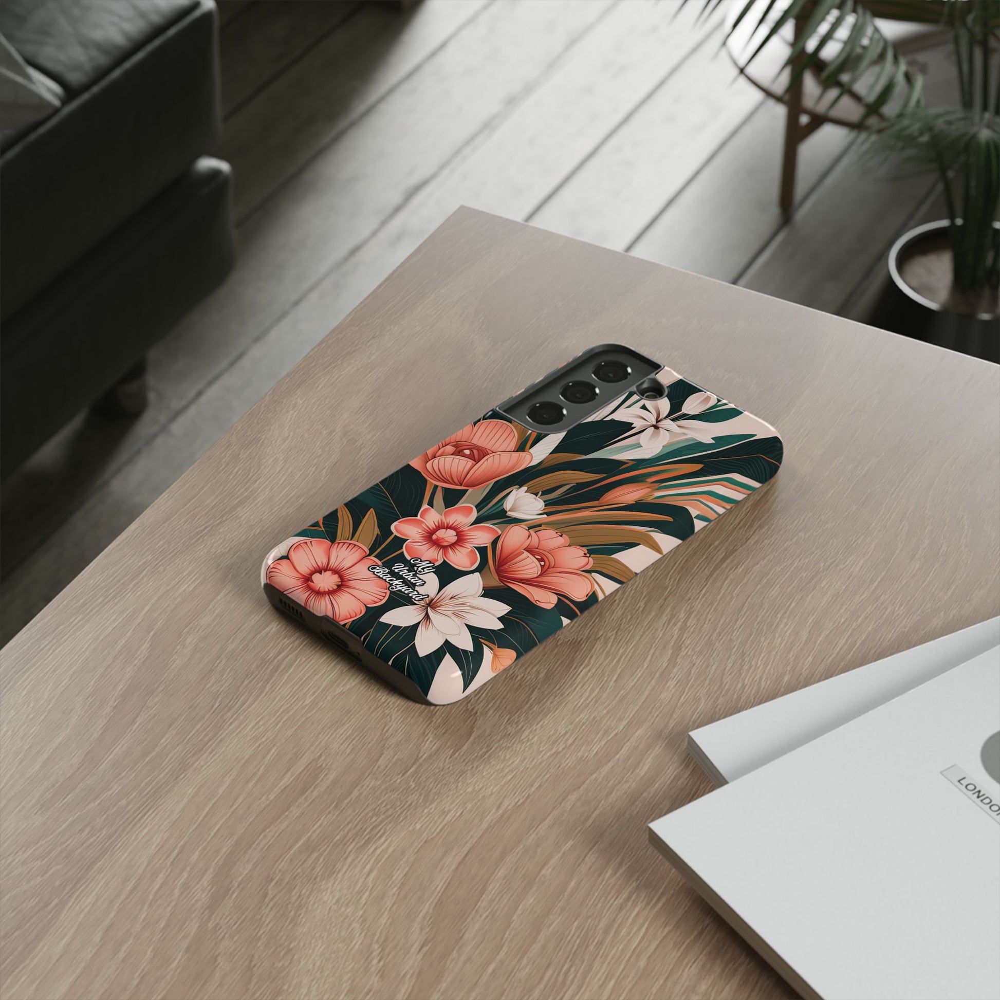 Peach Art Deco Flowers, Cell Phone Case - Apple, Samsung, Google Pixel