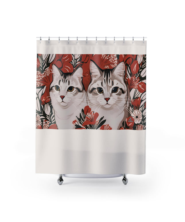 Tess & Jess Clawfield, Cat Shower Curtain, Cream accent color - 71" x 74"