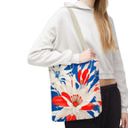Red, White & Blue Flowers, Everyday Tote Bag w Cotton Handles