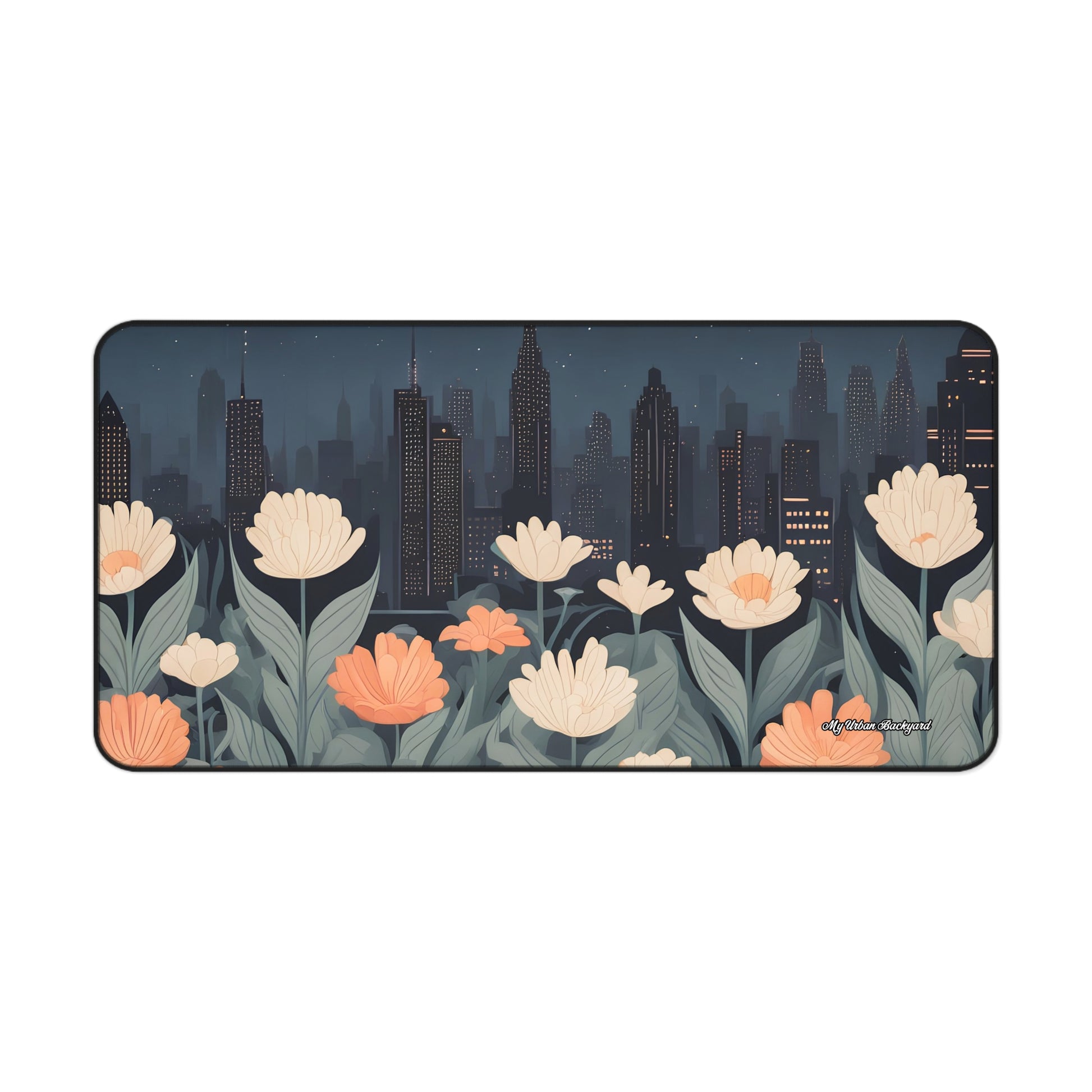 Urban Night Blossoms Desk Mat, Vibrant Desk Accessories, Home Office Decor, Computer Mouse Pad, Gift for Her