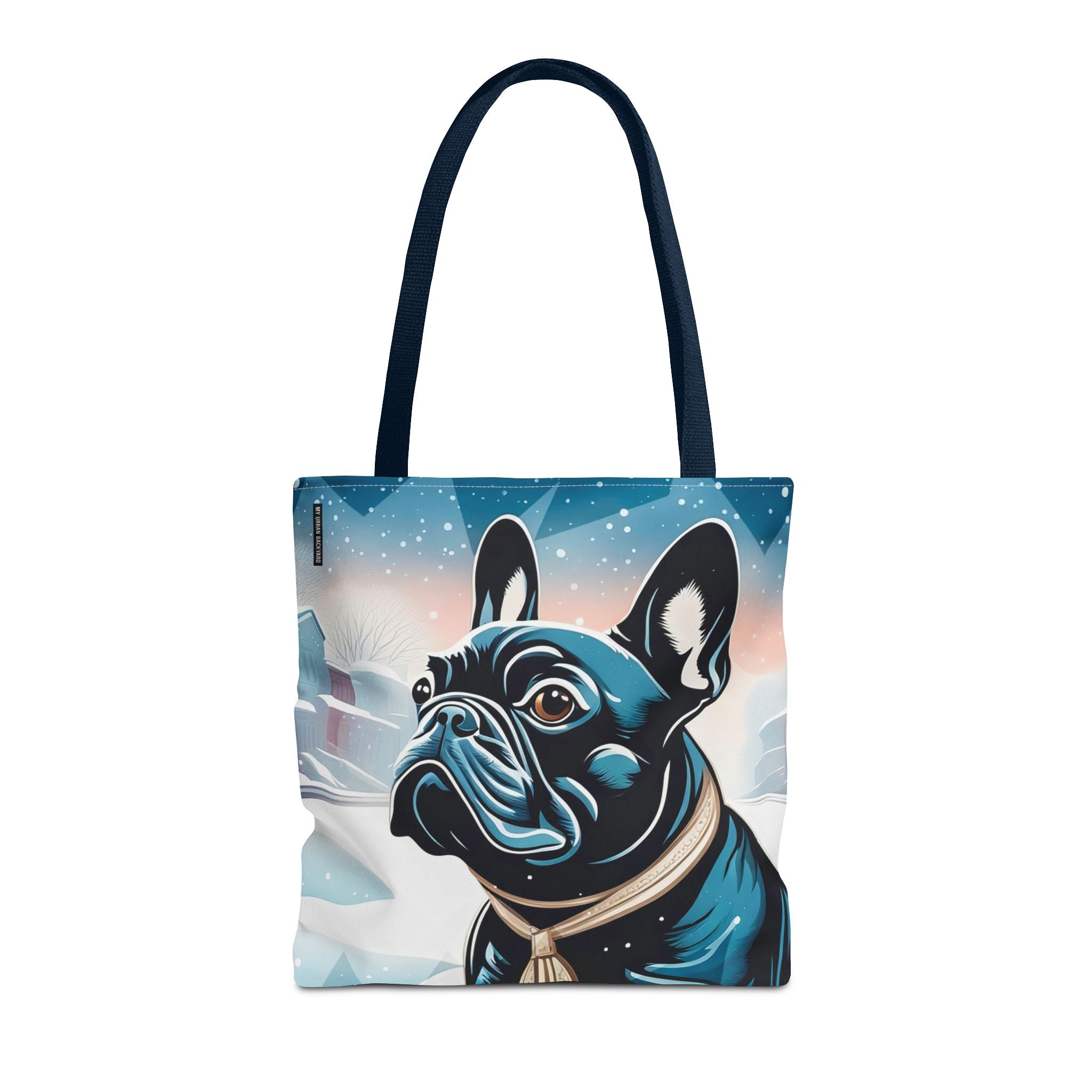 French Bulldog Winter Tote Bag — Snowy Pup All-Over Print Tote