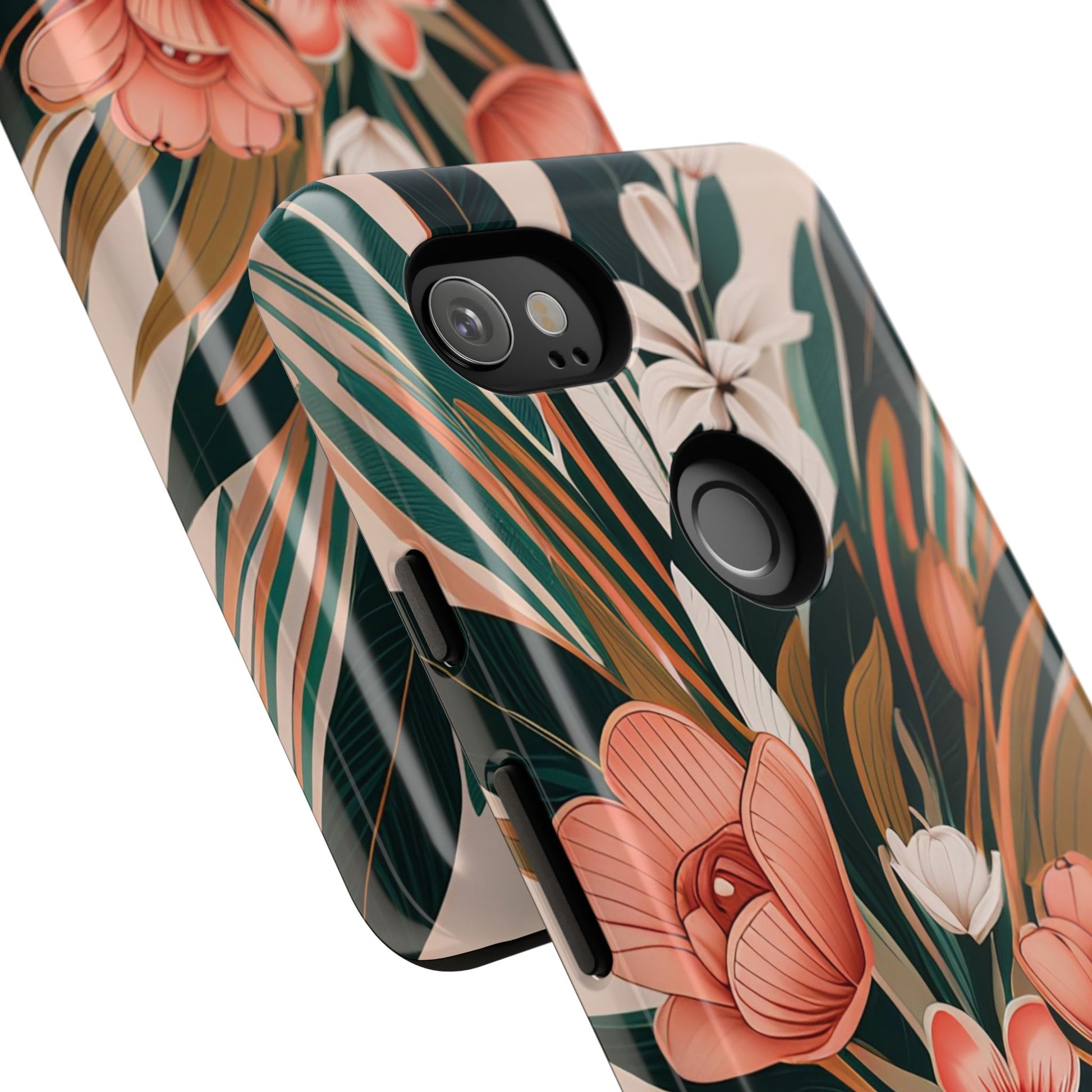 Peach Art Deco Flowers, Cell Phone Case - Apple, Samsung, Google Pixel