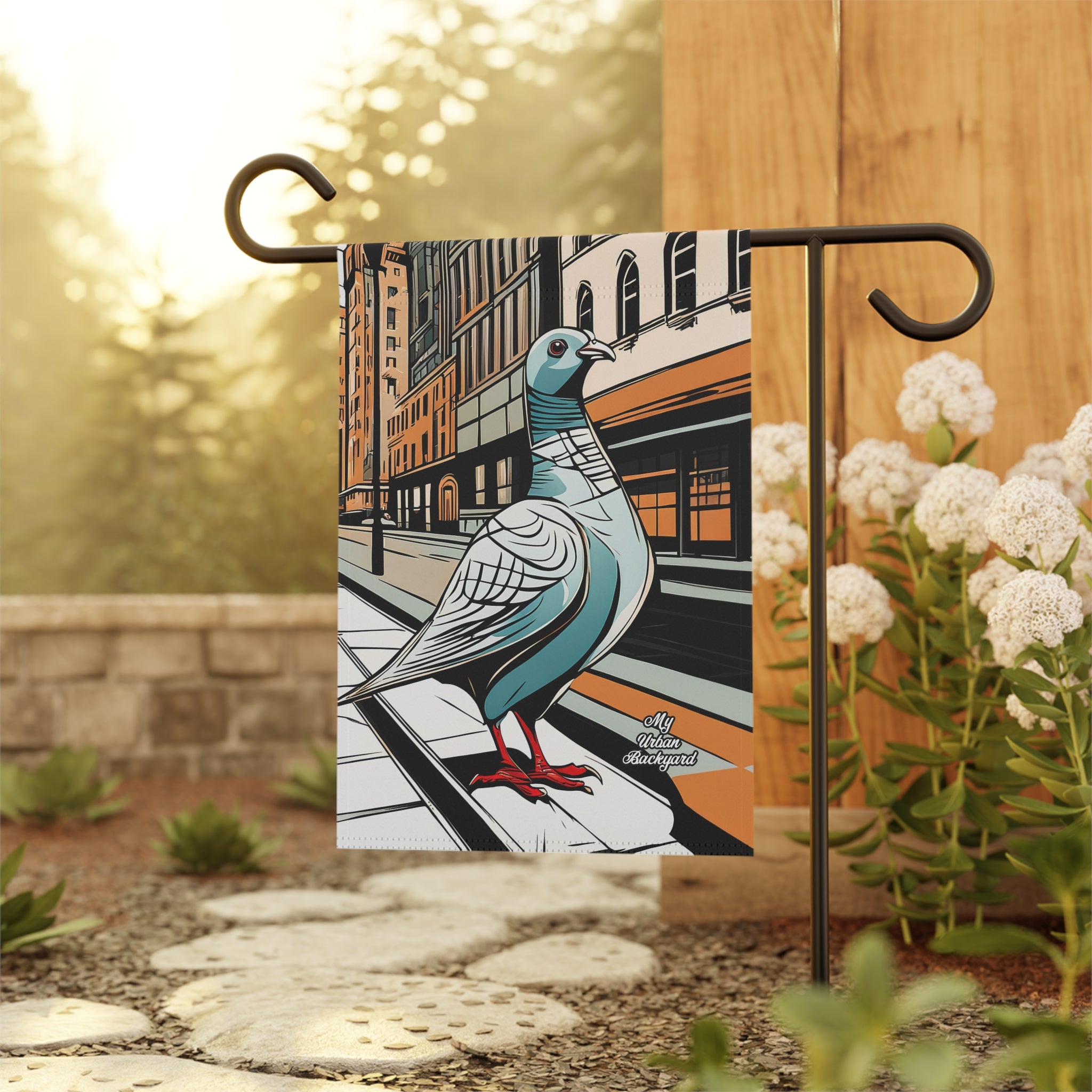 Pigeon on a City Street, Garden Flag