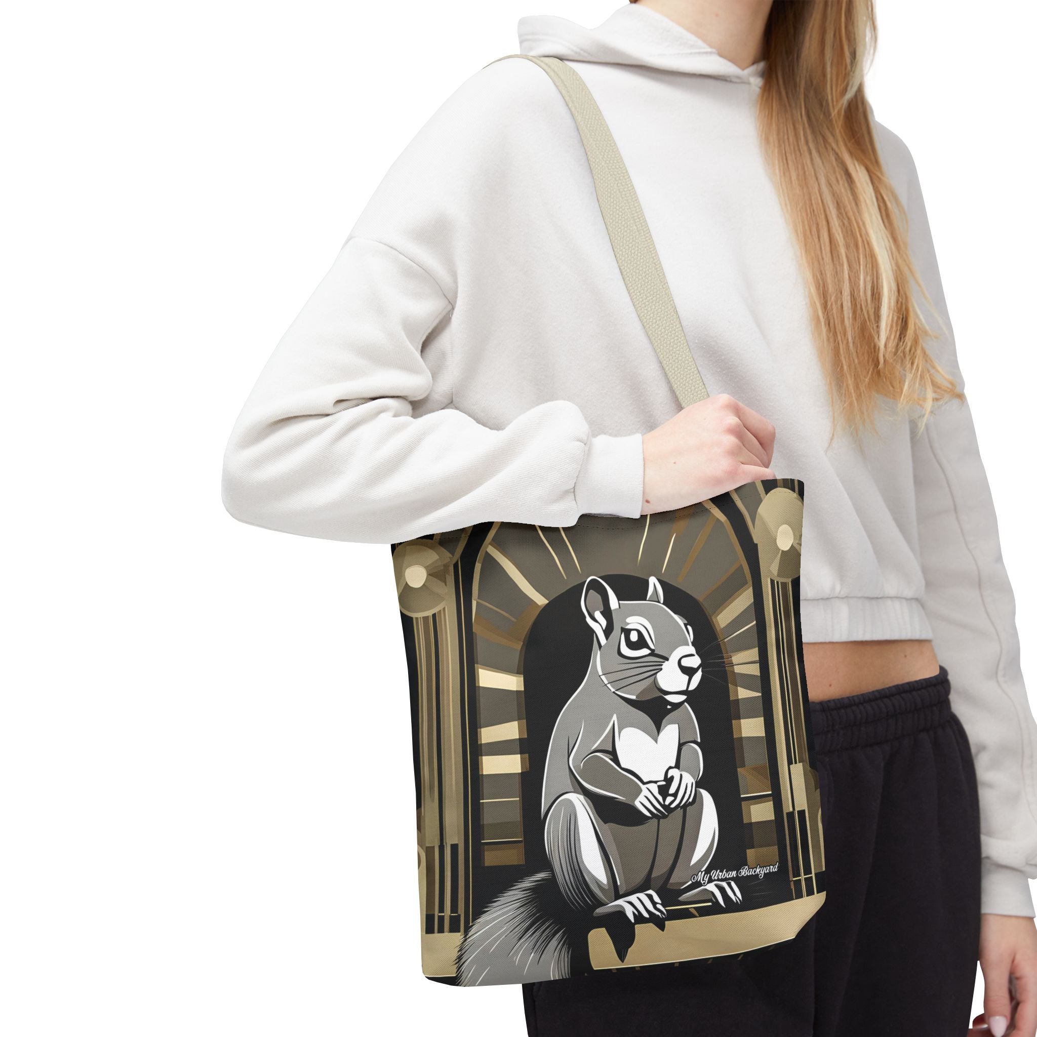 Art Deco Squirrel, Tote Bag with Cotton Handles For Everyday Use, 3 Sizes