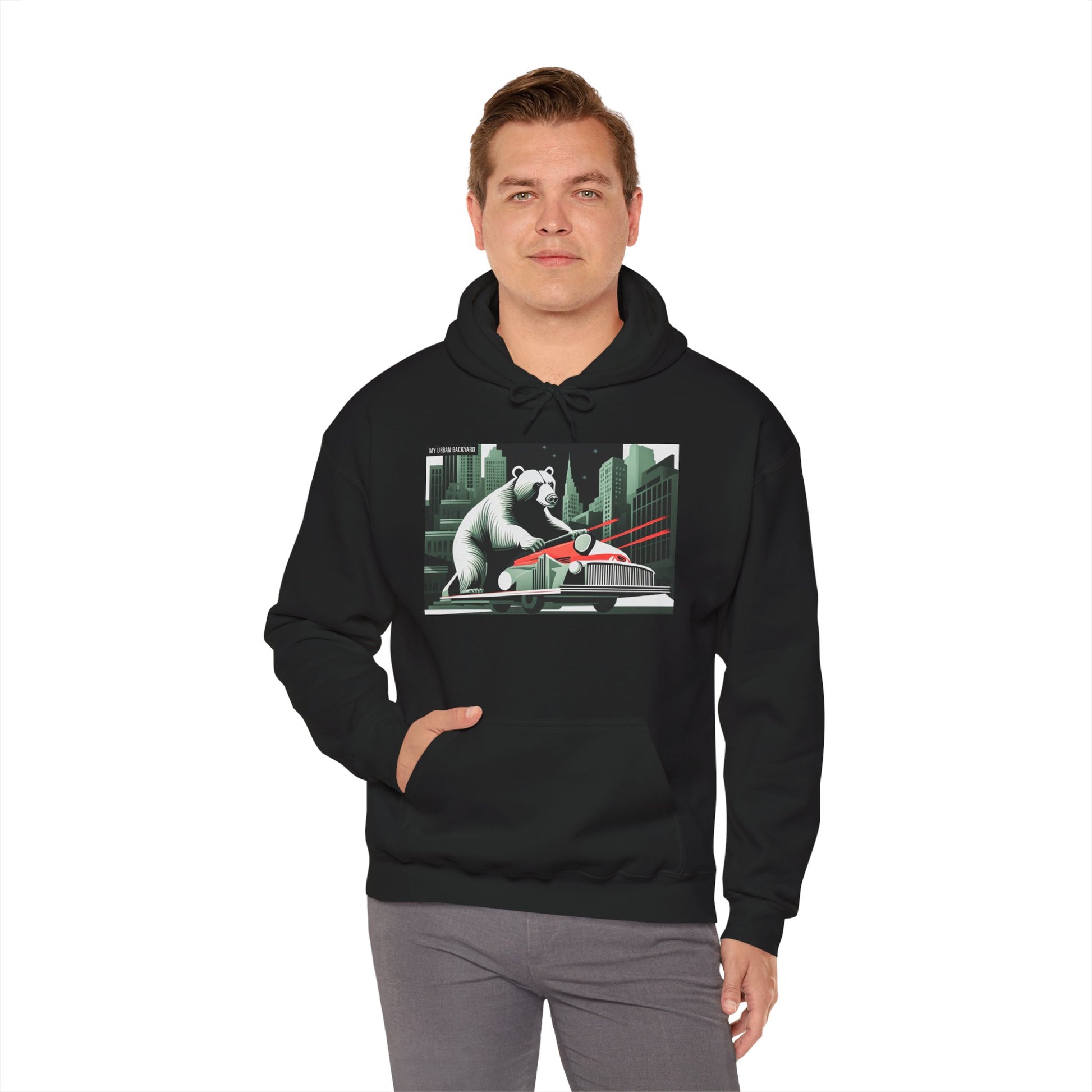Bear in the City Graphic Hoodie, Cozy Sweatshirt for Animal Lovers, Perfect Gift for Birthdays, Holidays, and Everyday Wear