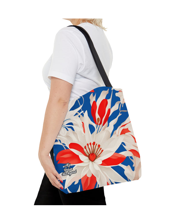 Red White & Blue Flowers, Tote Bag for Everyday Use - Durable and Functional