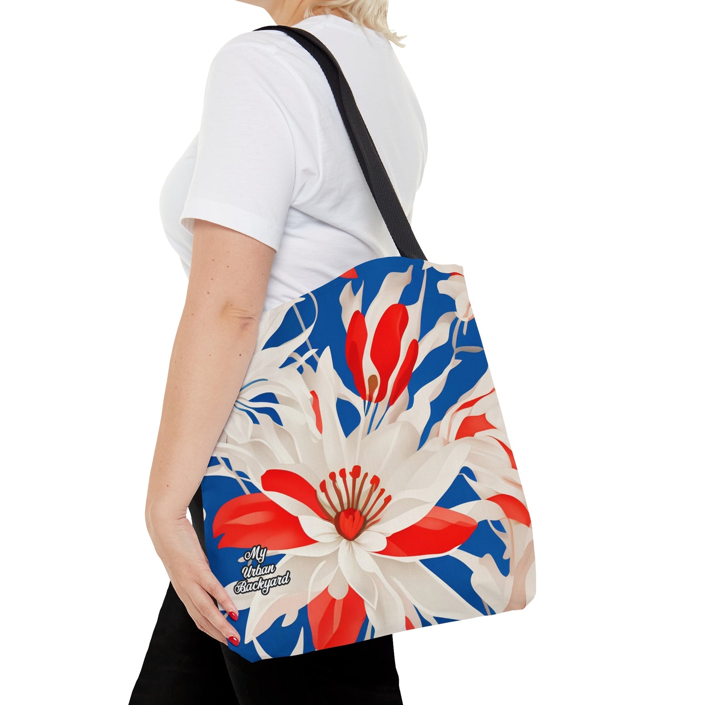 Red White & Blue Flowers, Tote Bag for Everyday Use - Durable and Functional