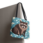 Young Raccoon w Flowers Tote Bag with Cotton Handles For Everyday Use, 3 Sizes