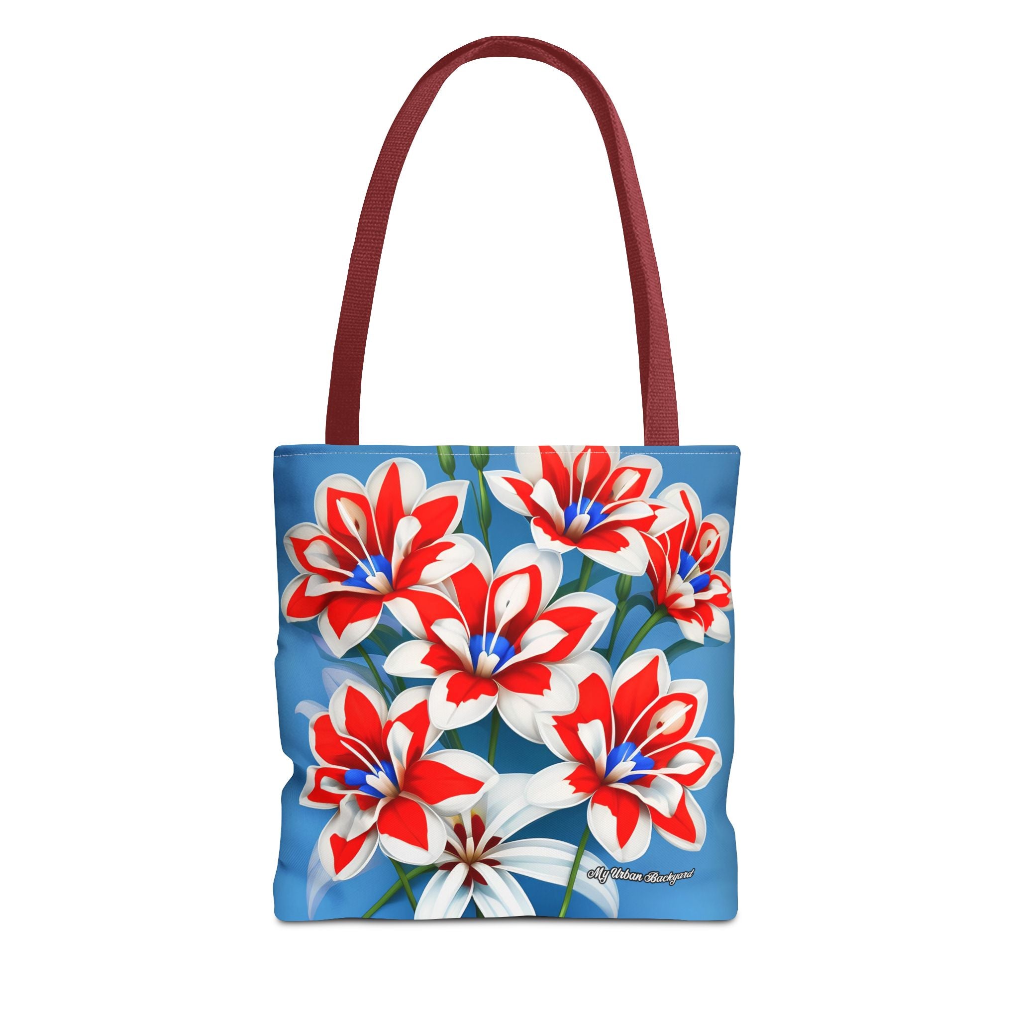 Bouquet of Red White and Blue Flowers Tote Bag with Cotton Handles For Everyday Use, 3 Sizes