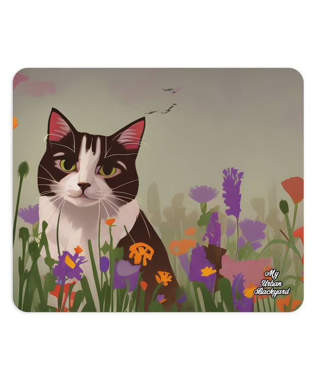 Tuxedo Cat with Flowers, Computer Mouse Pad - for Home or Office