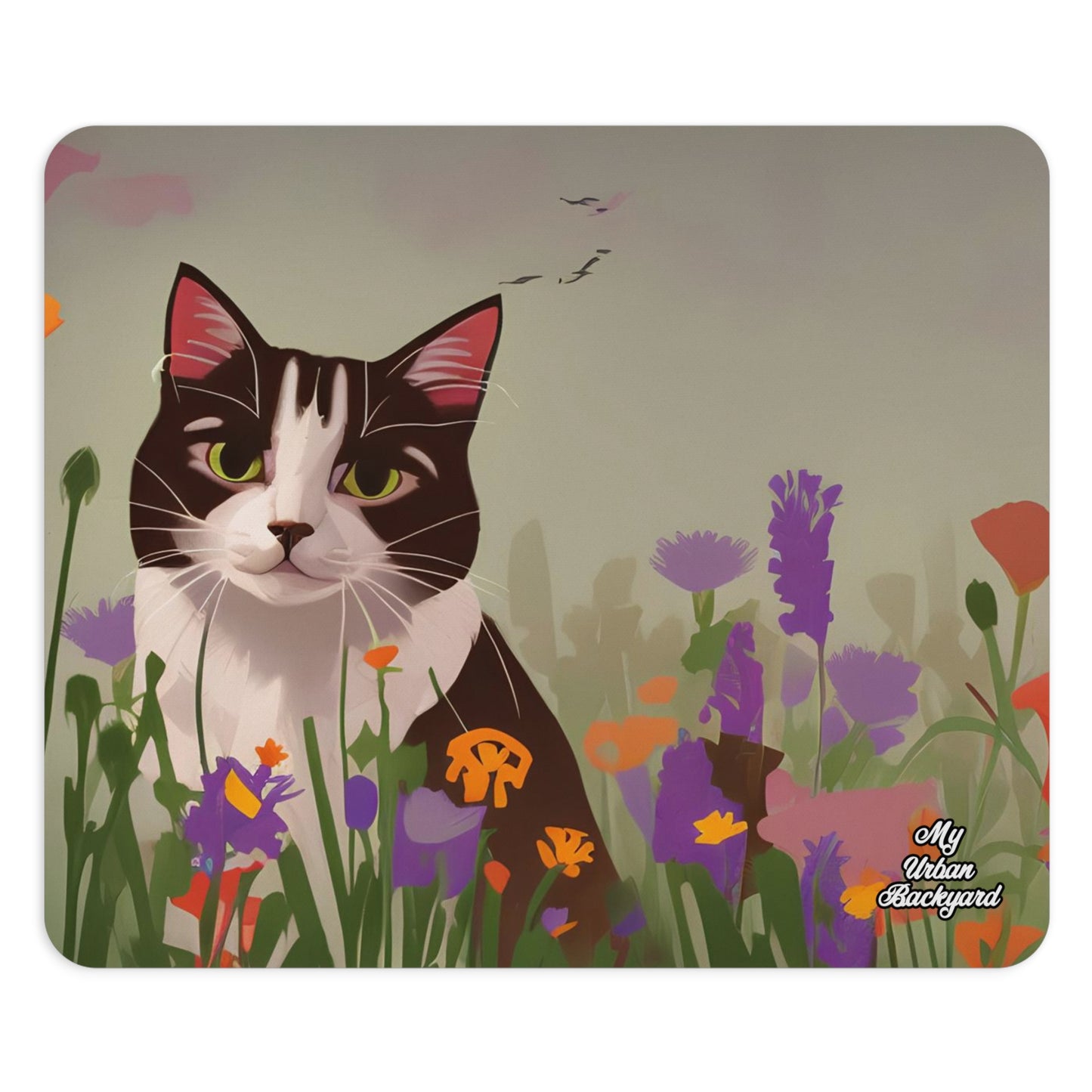 Tuxedo Cat with Flowers, Computer Mouse Pad - for Home or Office