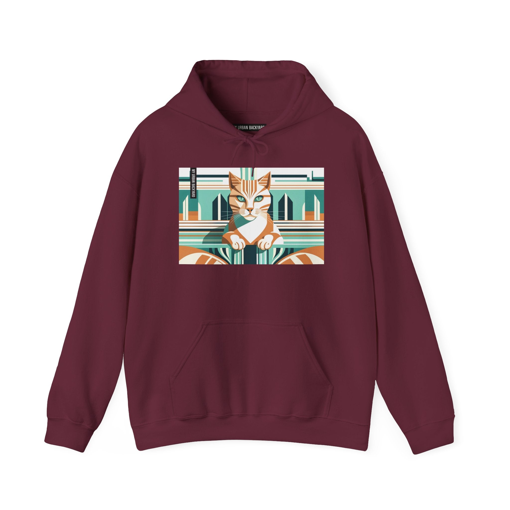 Art Deco Tabby Cat Hoodie, Cozy Graphic Sweatshirt for Cat Lovers, Perfect Gift for Pet Owners, Casual Wear, Unique Art Apparel