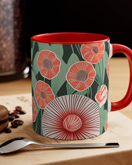 Ceramic Mug for Coffee, Tea, Hot Cocoa. Home/Office, Art Deco Flowers